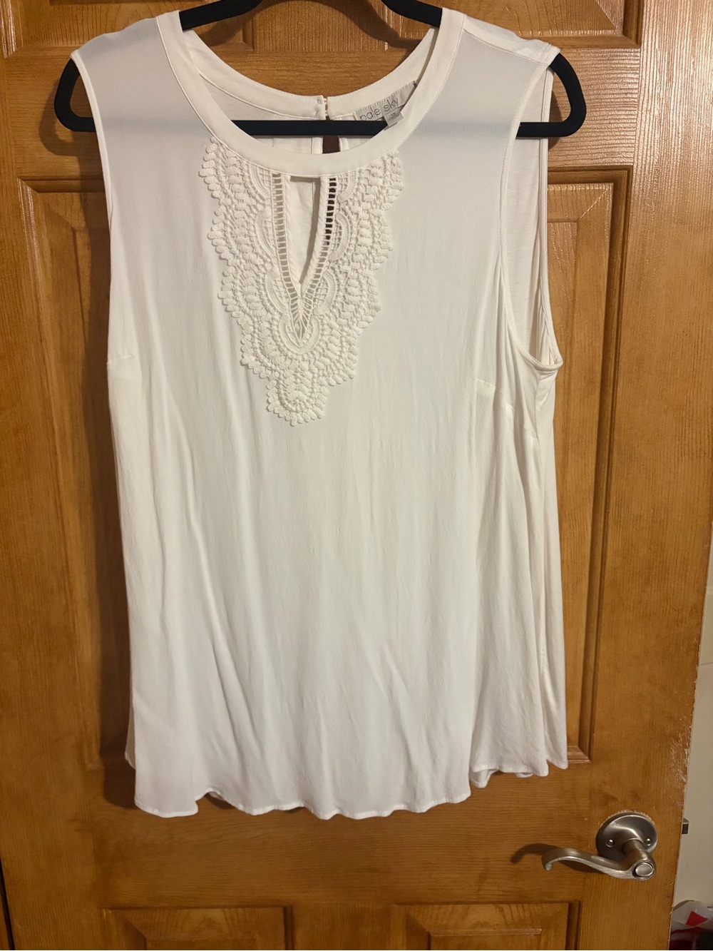 Sleeveless White Tank with Crochet Front Detail